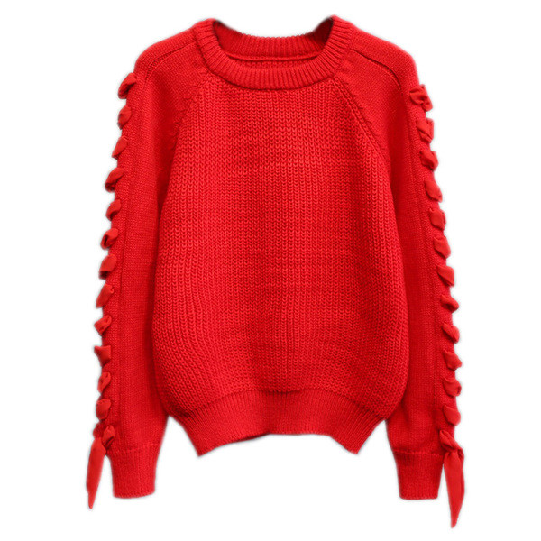 Pulover de iarnă de damă cu legături la mânecă în mai multe culori