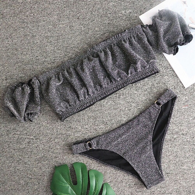 Costum de baie elegant din două piese, cu efect strălucitor