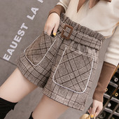 Pantaloni dama in carouri in doua culori cu talie inalta si buzunare