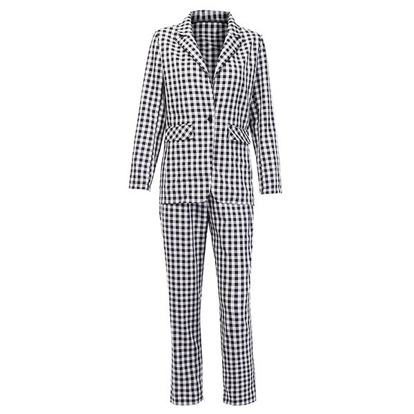 Costum de damă în carouri elegant în două părți, în alb și negru