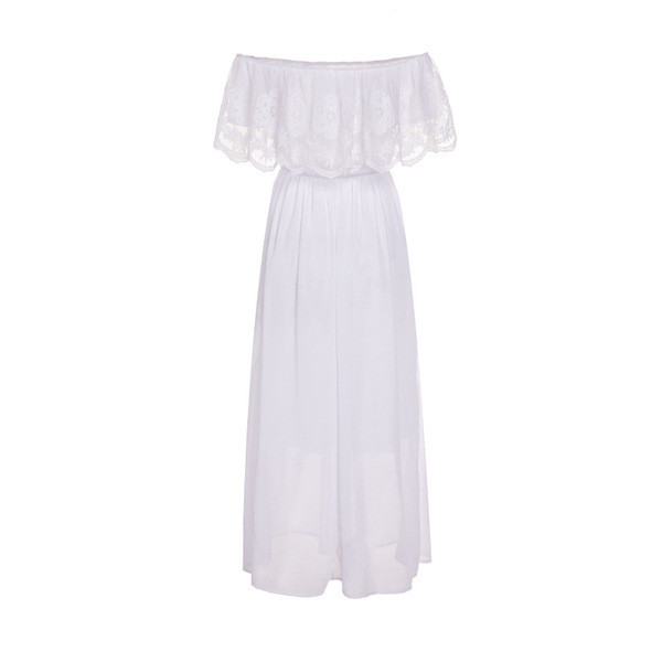 Rochie lungă de damă casual, cu mâneci căzute, în alb