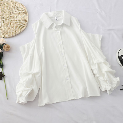 Cămașă modernă de damă cu umerii deschiși și nasturi în mai multe culori