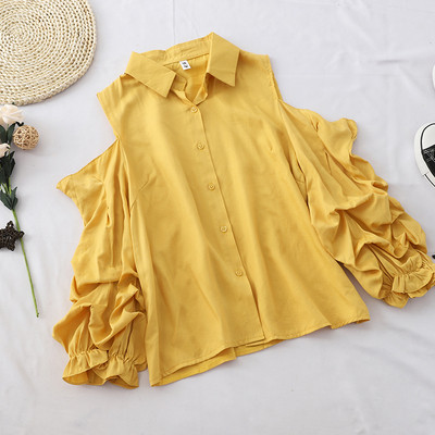 Cămașă modernă de damă cu umerii deschiși și nasturi în mai multe culori