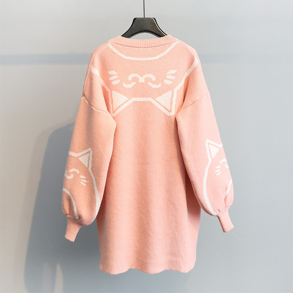 Γυναικείο πουλόβερ  μακρύ μοντέλο σε μπλε και ροζ χρώμα