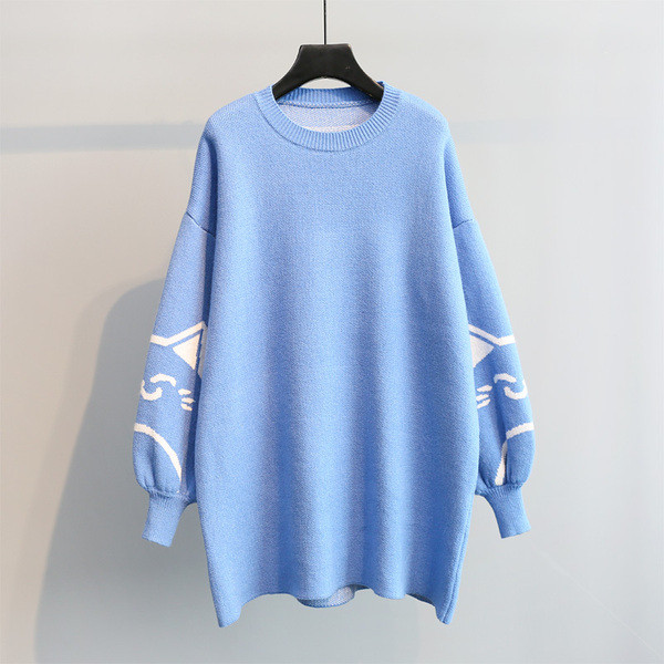 Γυναικείο πουλόβερ  μακρύ μοντέλο σε μπλε και ροζ χρώμα