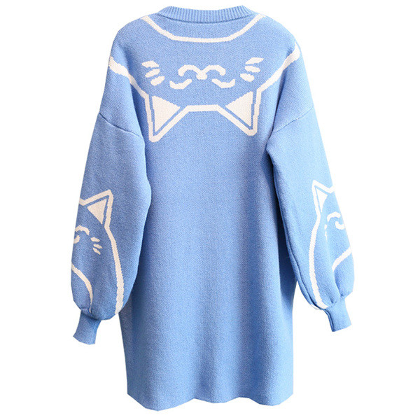 Γυναικείο πουλόβερ  μακρύ μοντέλο σε μπλε και ροζ χρώμα