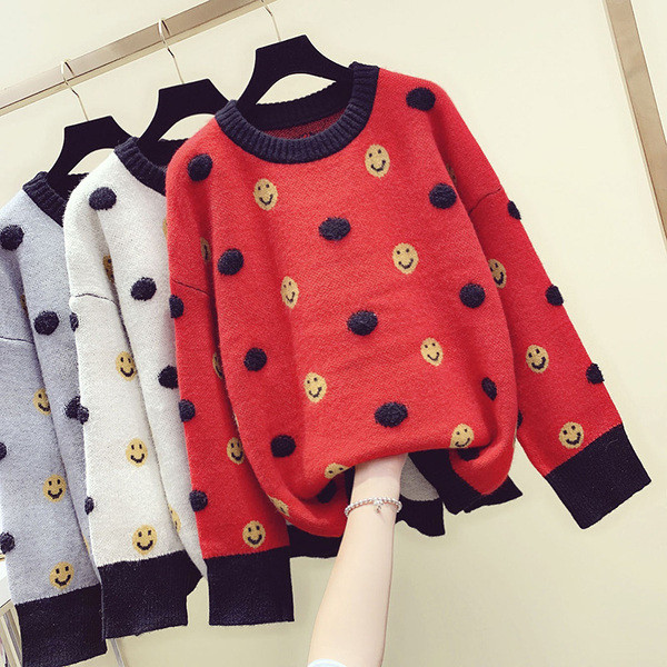 Három színben hímzéssel ellátott női téli pulóver