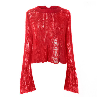 Modern női pulóver széles ujjal, szakadt motívumokkal, két színben