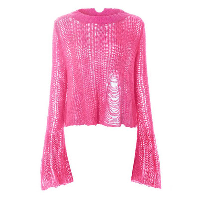 Modern női pulóver széles ujjal, szakadt motívumokkal, két színben