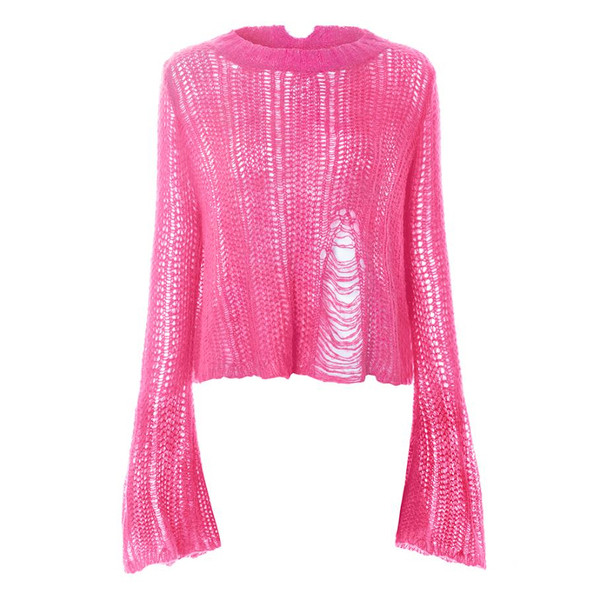 Modern női pulóver széles ujjal, szakadt motívumokkal, két színben