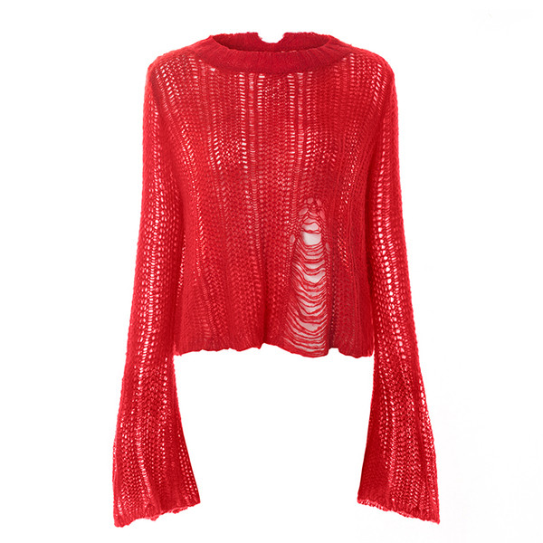 Modern női pulóver széles ujjal, szakadt motívumokkal, két színben