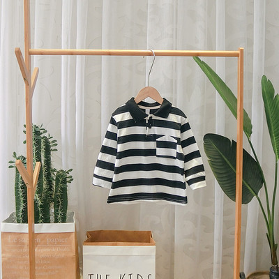 Jelenlegi gyerek csíkos blúz klasszikus gallérral és gombokkal - két színben