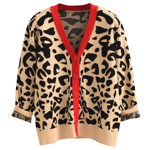 Μοντέρνα γυναικεία ζακέτα V-Neck σε σχέδιο Leopard σε πολλαπλά χρώματα