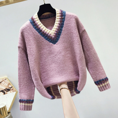 Női téli pulóver V-nyakkal több színben