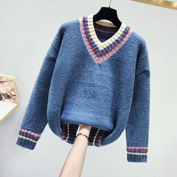 Női téli pulóver V-nyakkal több színben