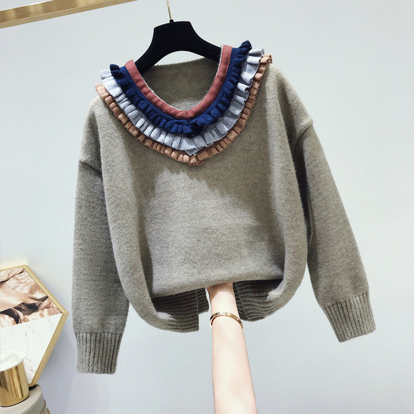 Női téli pulóver zöld, bézs és szürke színben