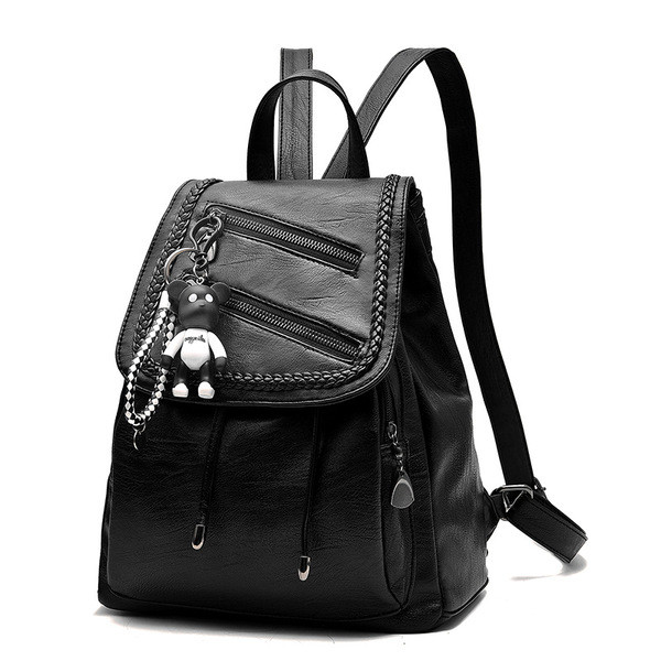 Rucsac de dama modern din piele ecologica de culoare neagra - doua modele