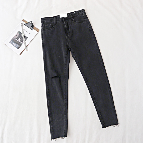 Blugi casual dama Model slim cu motive rupte in culoare inchisa