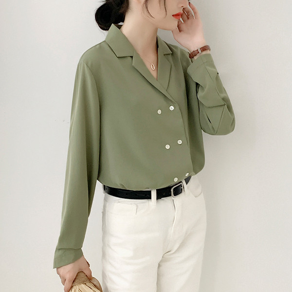 Cămașă modernă de damă cu mânecă lungă în verde și negru