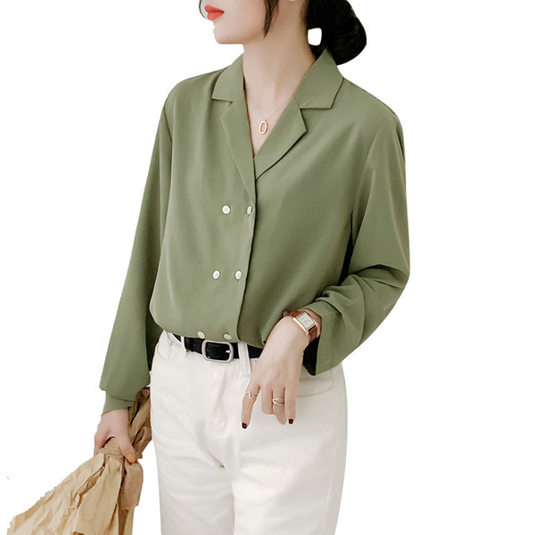 Cămașă modernă de damă cu mânecă lungă în verde și negru