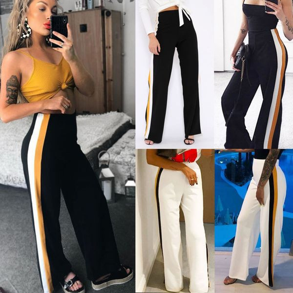 Модерен  дамски панталон с висока талия в бял и черен цвят 