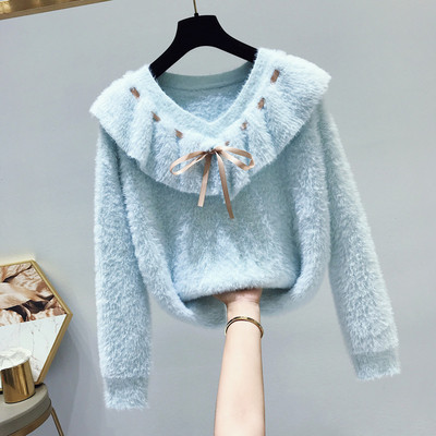 Pulover elegant de iarnă de damă cu guler în formă de V în mai multe culori