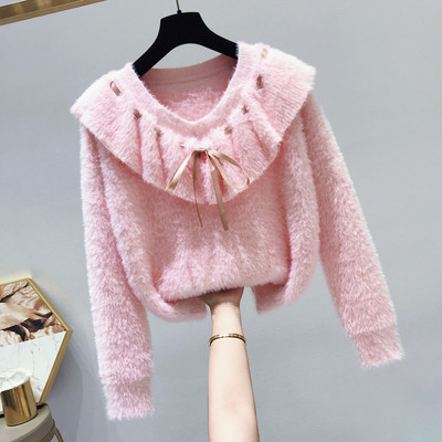 Pulover elegant de iarnă de damă cu guler în formă de V în mai multe culori