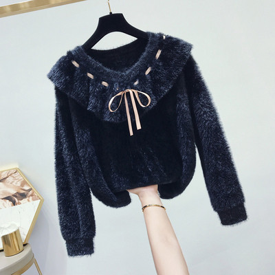 Pulover elegant de iarnă de damă cu guler în formă de V în mai multe culori