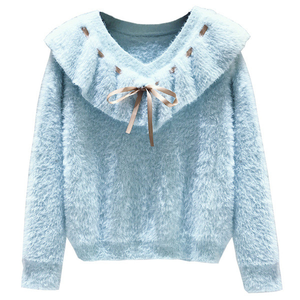 Pulover elegant de iarnă de damă cu guler în formă de V în mai multe culori