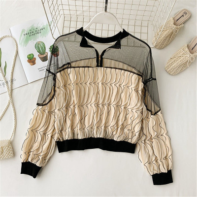 Bluză de damă modernă cu mâneci lungi și fermoar în cinci culori