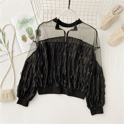 Bluză de damă modernă cu mâneci lungi și fermoar în cinci culori