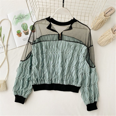 Bluză de damă modernă cu mâneci lungi și fermoar în cinci culori