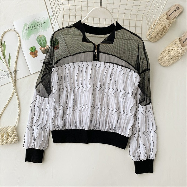 Bluză de damă modernă cu mâneci lungi și fermoar în cinci culori