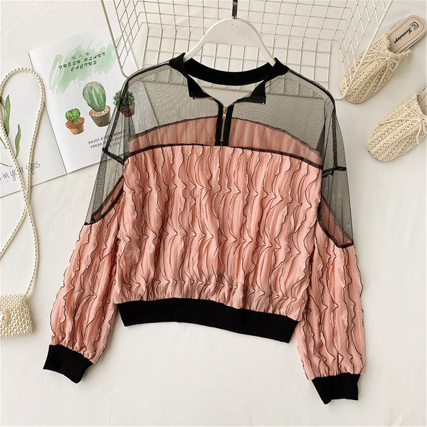 Bluză de damă modernă cu mâneci lungi și fermoar în cinci culori