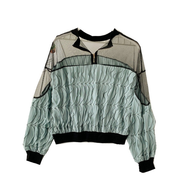 Bluză de damă modernă cu mâneci lungi și fermoar în cinci culori