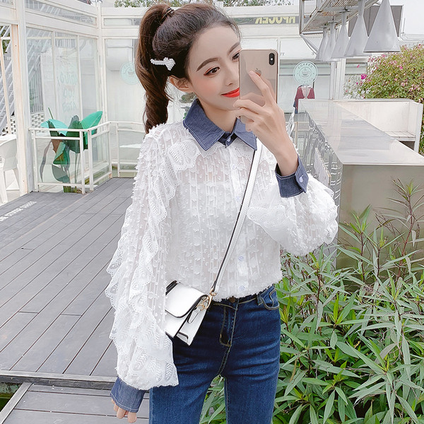 Cămașă casual de damă alb cu mâneci lungi