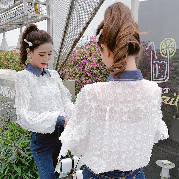 Cămașă casual de damă alb cu mâneci lungi