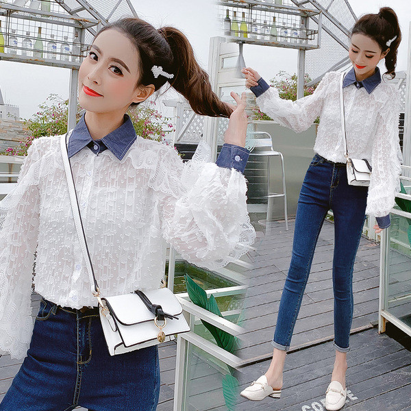 Cămașă casual de damă alb cu mâneci lungi