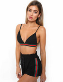 Set modern de damă din două părți maiou + pantaloni scurți în alb și negru