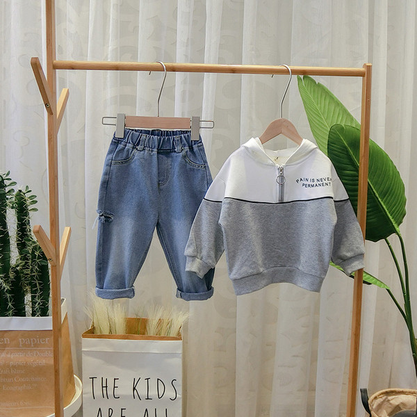 Hanorac actual pentru copii pentru băieți cu glugă de culoare gri