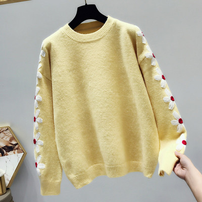 Modern női téli pulóver színes hímzéssel, három színben