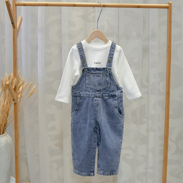 Salopeta moderna pentru copii model nou cu bretele albastre