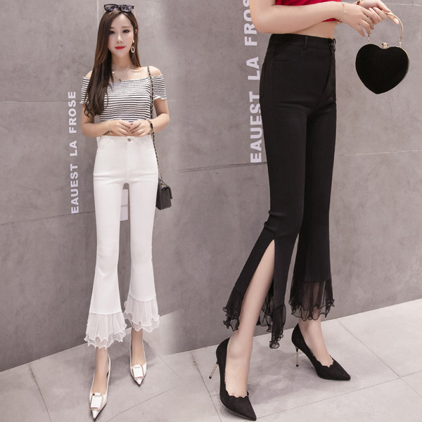 Női modern nadrág két színben, magas derékkal