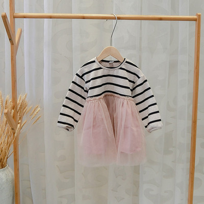 Új modell csíkos tüll gyerekruha lányoknak