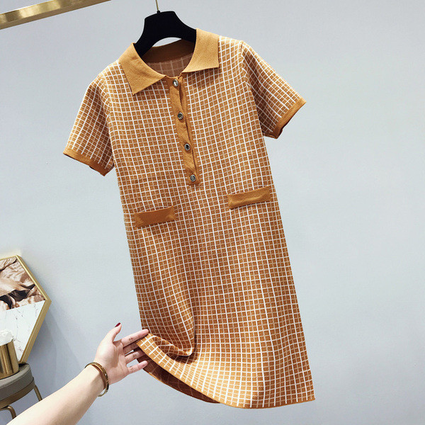 Rochie de dama in carouri cu maneca scurta si guler clasic in mai multe culori