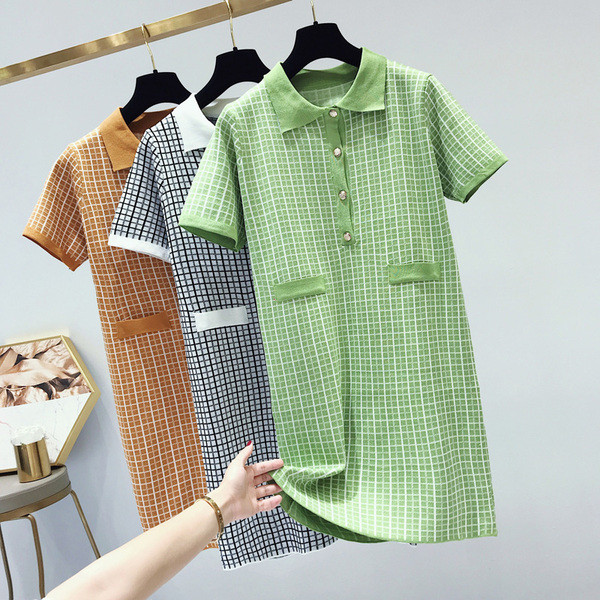 Rochie de dama in carouri cu maneca scurta si guler clasic in mai multe culori