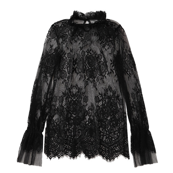 Bluză de damă elegantă din dantelă - în alb-negru