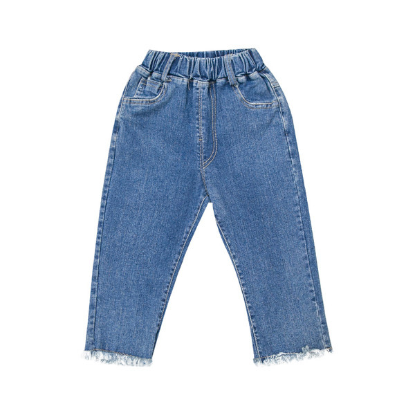 Modern gyerekfarmer fiúknak, kék színben szakadt motívumokkal