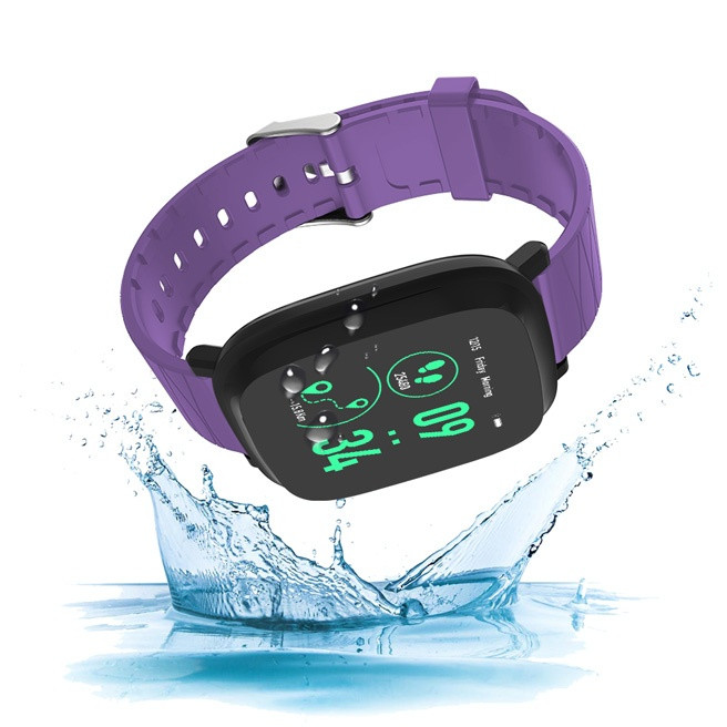 Водоустойчив тъчскрийн смарт часовник измерващ крачките със силиконова каишка M30 в лилав цвят