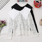 Μοντέρνο γυναικείο μπλουζάκι δαντέλα σε μαύρο και άσπρο χρώμα